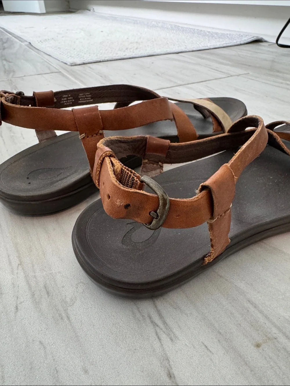 OluKai Brown Leather Sandals with Gold Accent Straps
